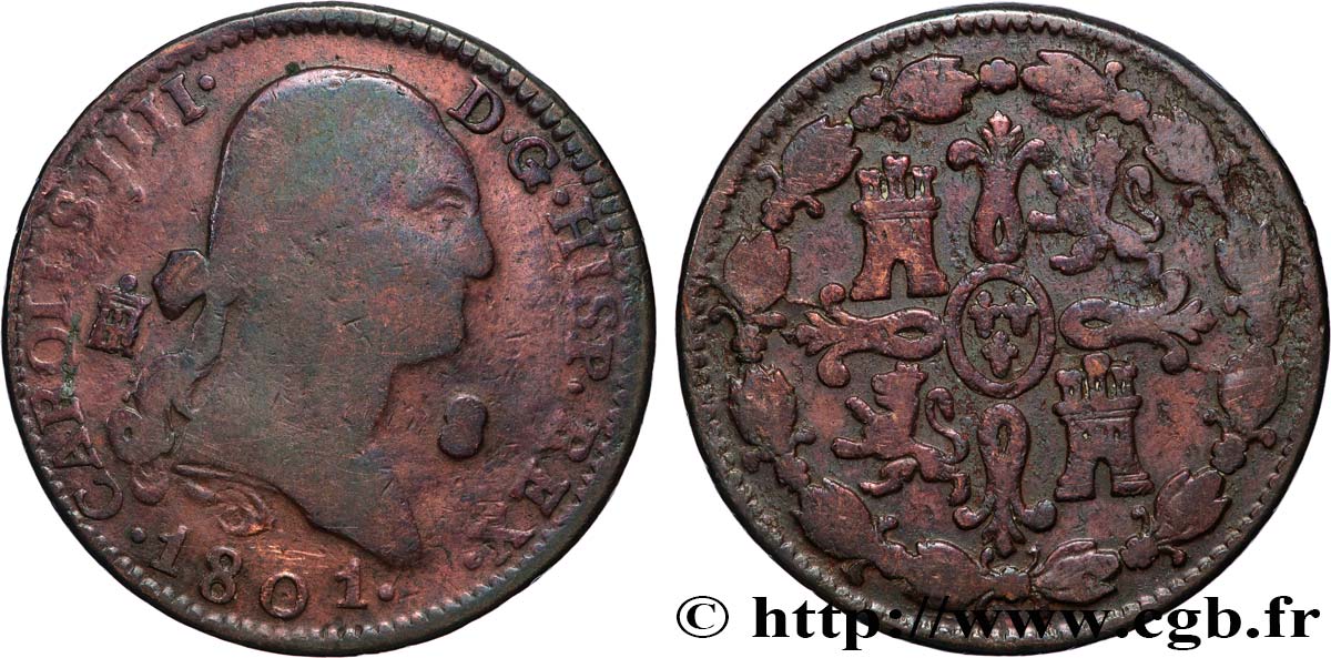 ESPAGNE 8 Maravedis Charles IIII 1801 Ségovie B+ 