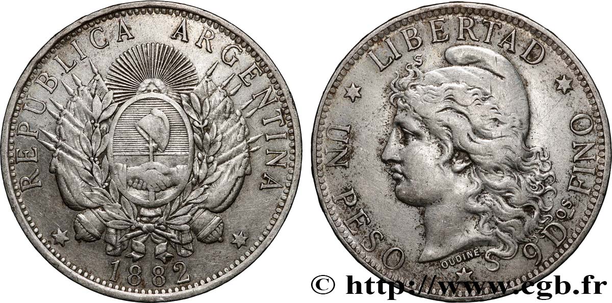 ARGENTINE 1 Peso  1882  TTB 