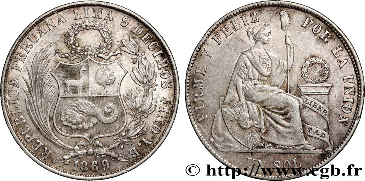 PERU 1 Sol “Liberté” assise 1869  q.SPL 