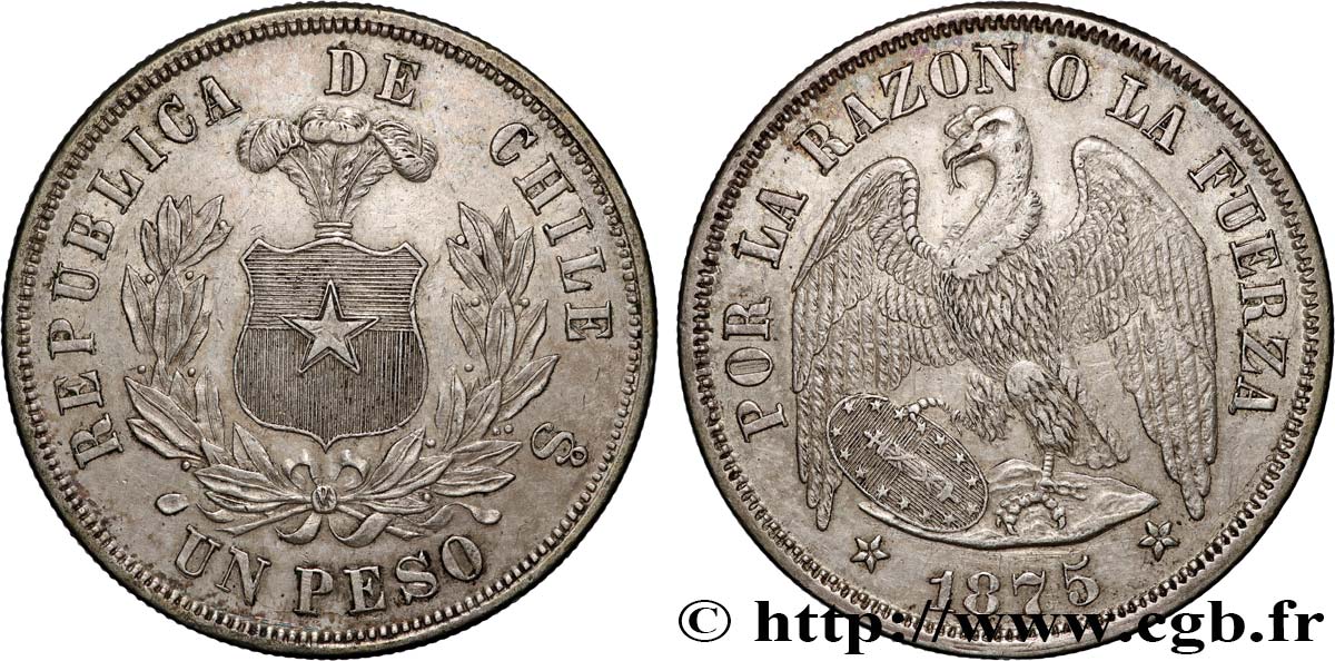 CHILE
 1 Peso condor 1875 Santiago fVZ 