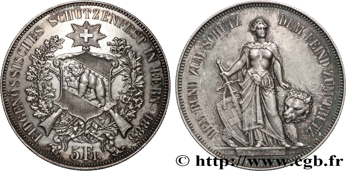 SVIZZERA  5 Francs, concours de Tir de Berne 1885  q.SPL 