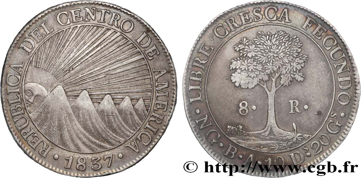 CENTRAL AMERICAN REPUBLIC 8 Reales 1837 Guatemala AU 