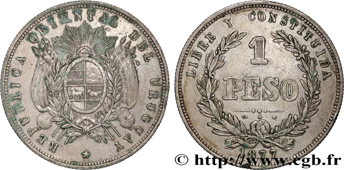 URUGUAY 1 Peso 1877 Paris AU 