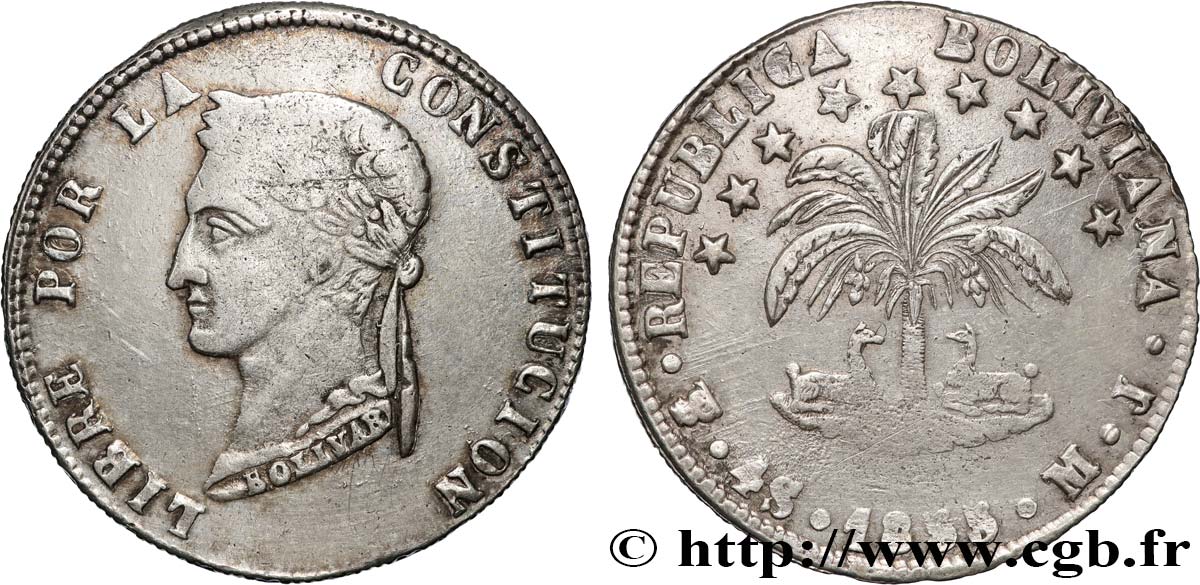 BOLIVIA 4 soles Bolivar 1855 Potosi MBC 