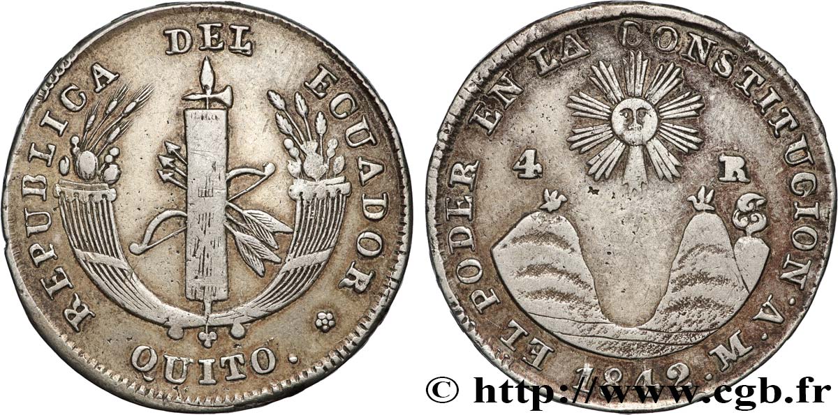 ECUADOR 4 Reales 1842 Quito XF 