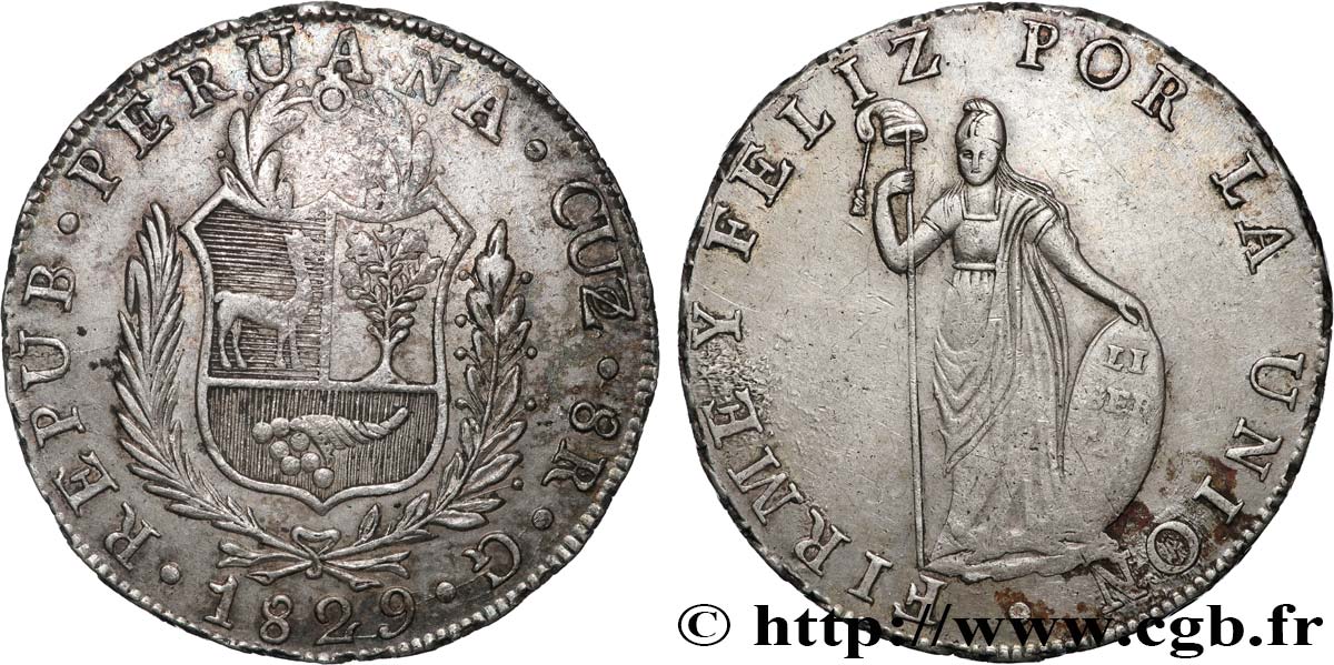 PÉROU 8 Reales 1829 Cuzco TTB+ 