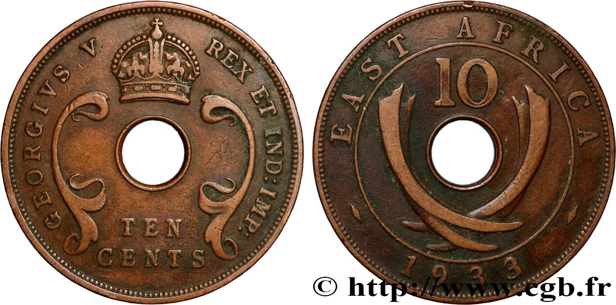 AFRIQUE DE L EST 10 Cents Georges V 1933  TTB 