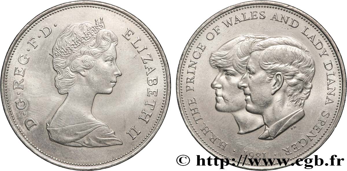 UNITED KINGDOM 25 New Pence (1 Crown) mariage du Prince de Galles et de Lady Diana Spencer 1981  AU 