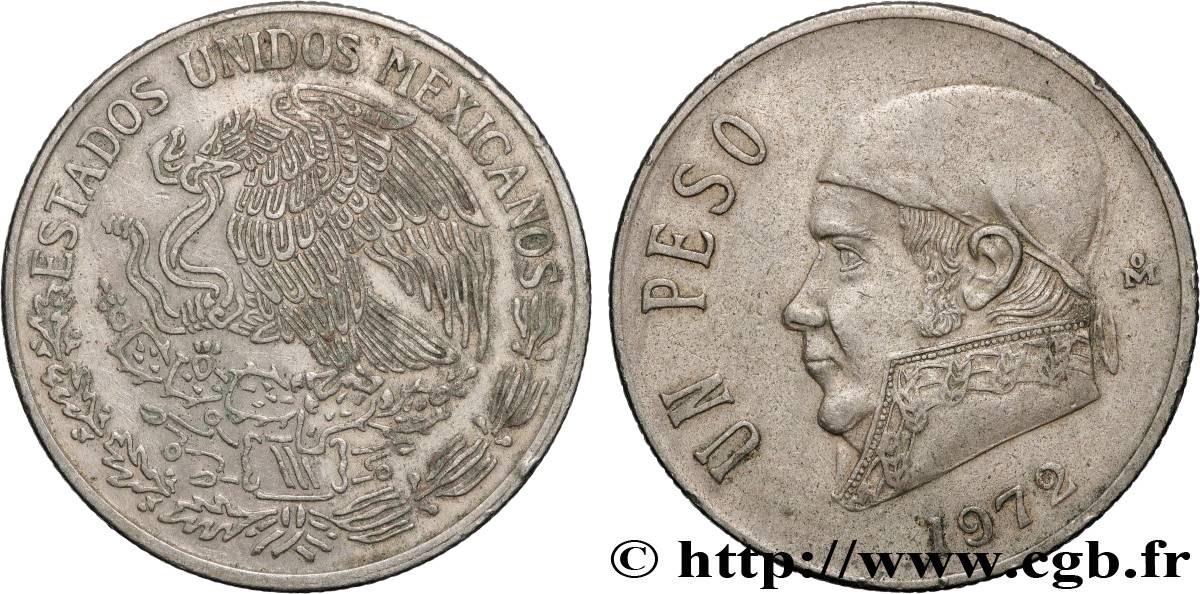 MÉXICO 1 Peso Jose Morelos y Pavon / aigle 1972 Mexico MBC+ 