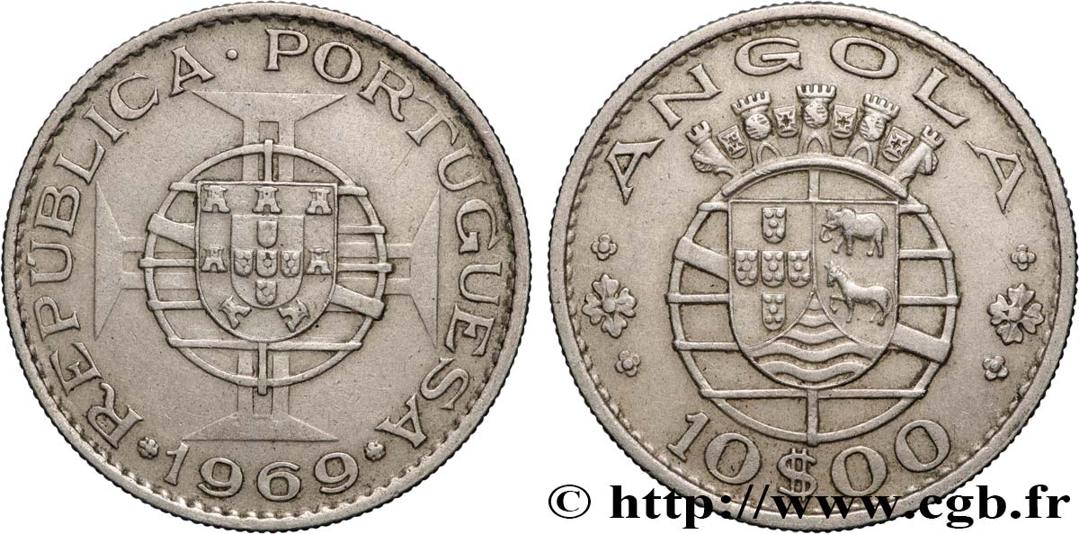 ANGOLA 10 Escudos emblème du Portugal 1969  TTB 