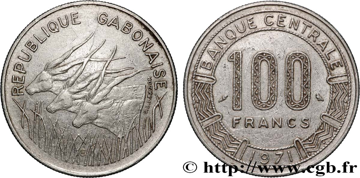 GABON 100 Francs antilopes 1971 Paris TTB+ 