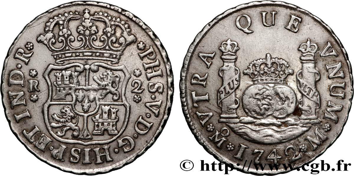 MEXIQUE - PHILIPPE V D ESPAGNE 2 Reales 1742 Mexico TTB+ 