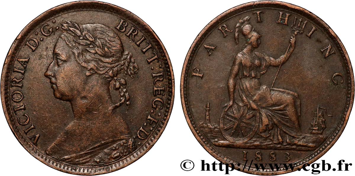 ROYAUME-UNI 1 Farthing Victoria “Bun Head” 1883  TTB+ 