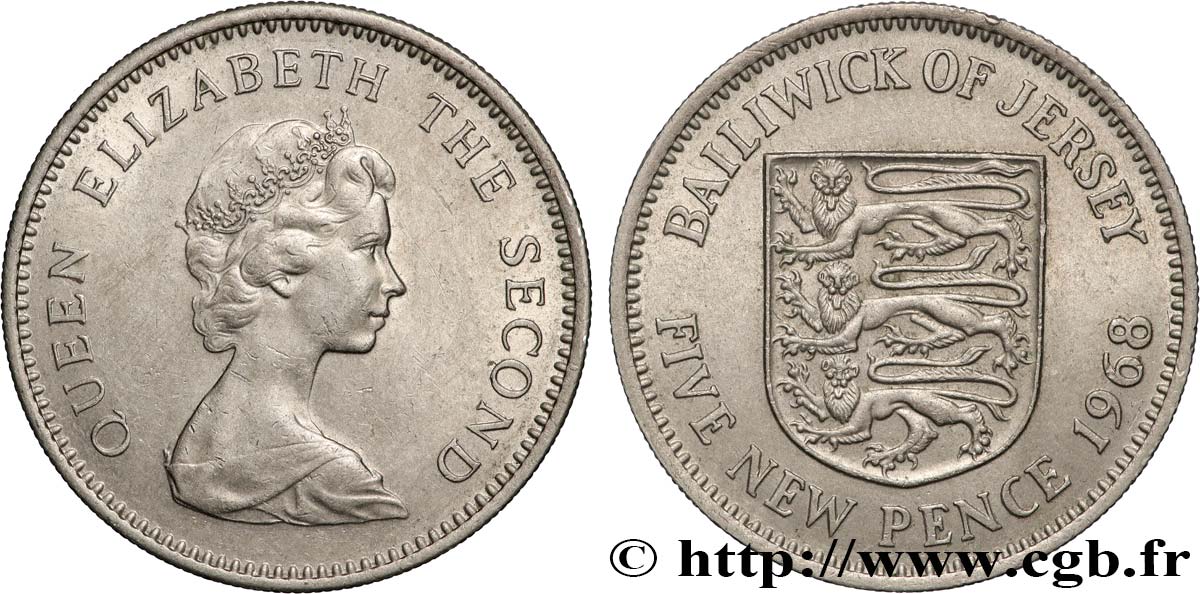 JERSEY 5 New Pence Elisabeth II 1968 Llantrisant fVZ 