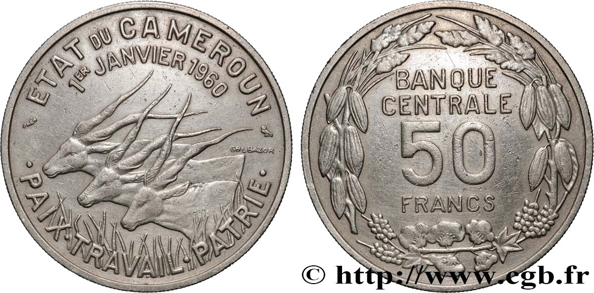KAMERUN 50 Francs Etat du Cameroun, commémoration de l’indépendance 1960 Paris fVZ 