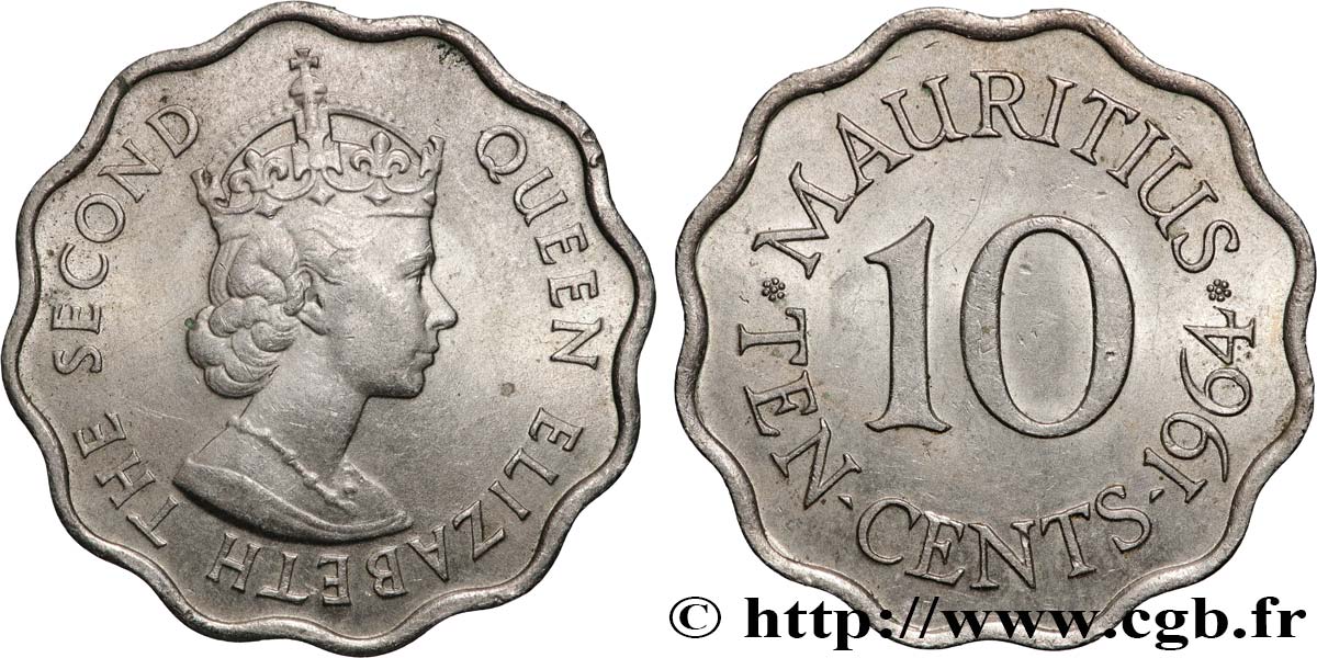 MAURITIUS 10 Cents Elisabeth II 1964 Londres AU 