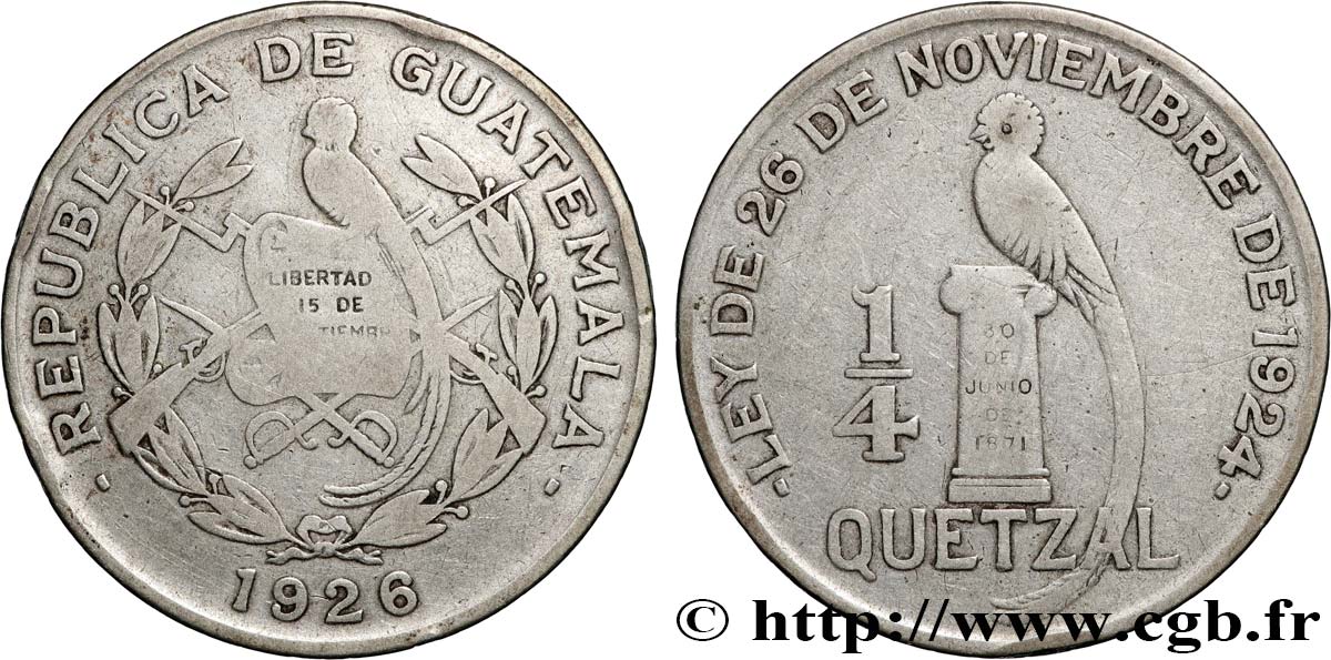 GUATEMALA 1/4 Quetzal 1926 Londres S 