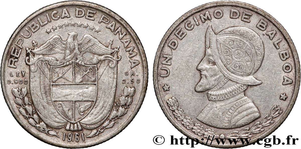 PANAMA 1/10 (Decimo) Balboa Vasco Nunez de Balboa 1961  fVZ 