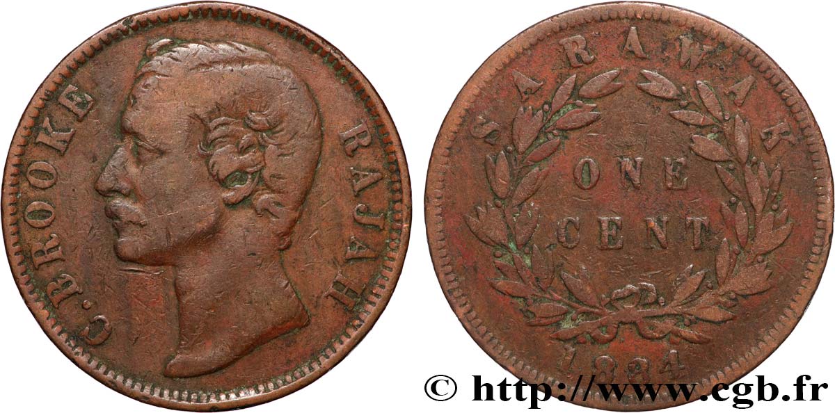 SARAWAK 1 Cent Sarawak Rajah J. Brooke 1884  S 