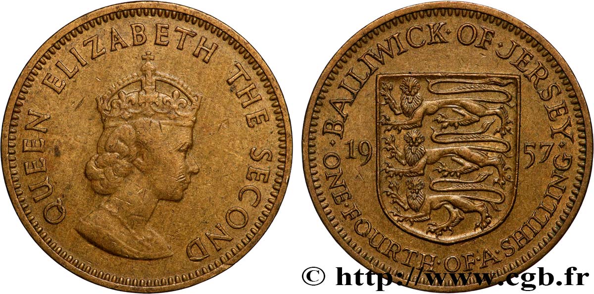 JERSEY 1/4 Shilling Élisabeth II 1957  SUP 