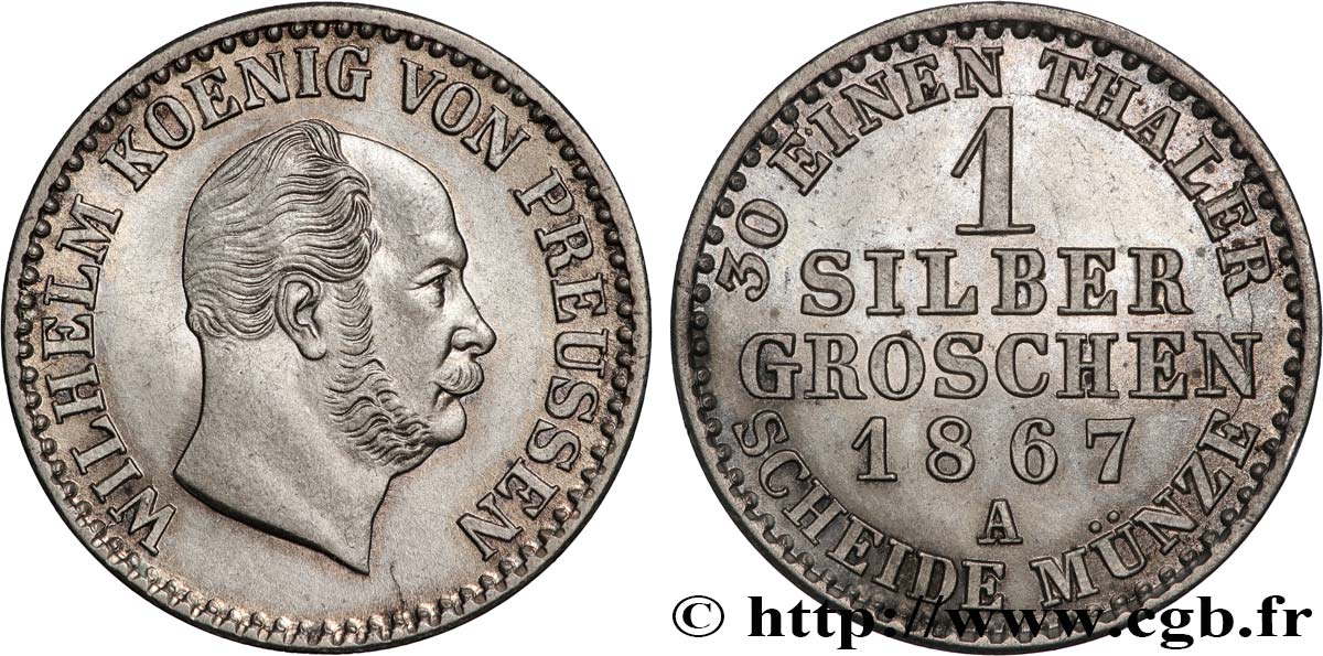 ALLEMAGNE - PRUSSE 1 Silbergroschen Guillaume Ier 1867 Berlin SUP 