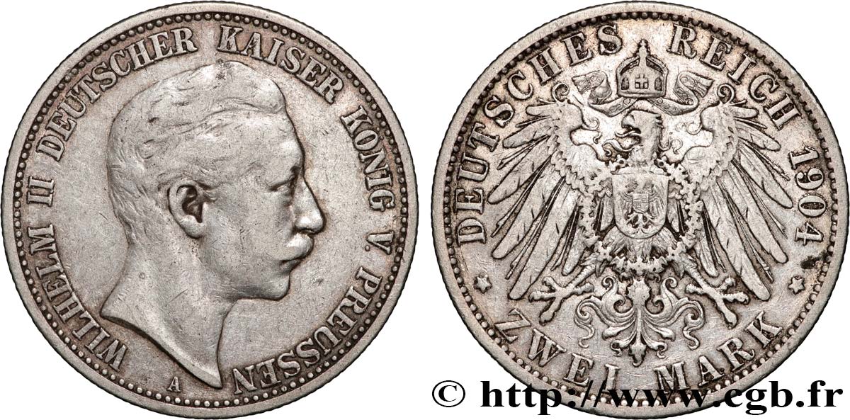 GERMANIA - PRUSSIA 2 Mark Guillaume II 1904 Berlin BB 