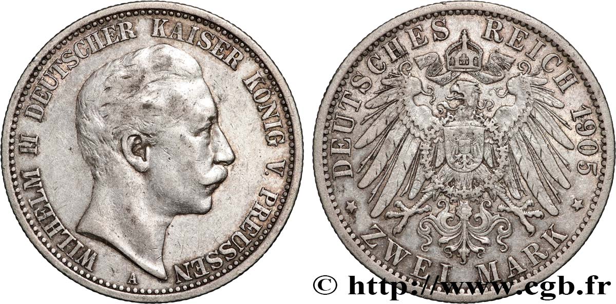 ALEMANIA - PRUSIA 2 Mark Guillaume II  1905 Berlin MBC 