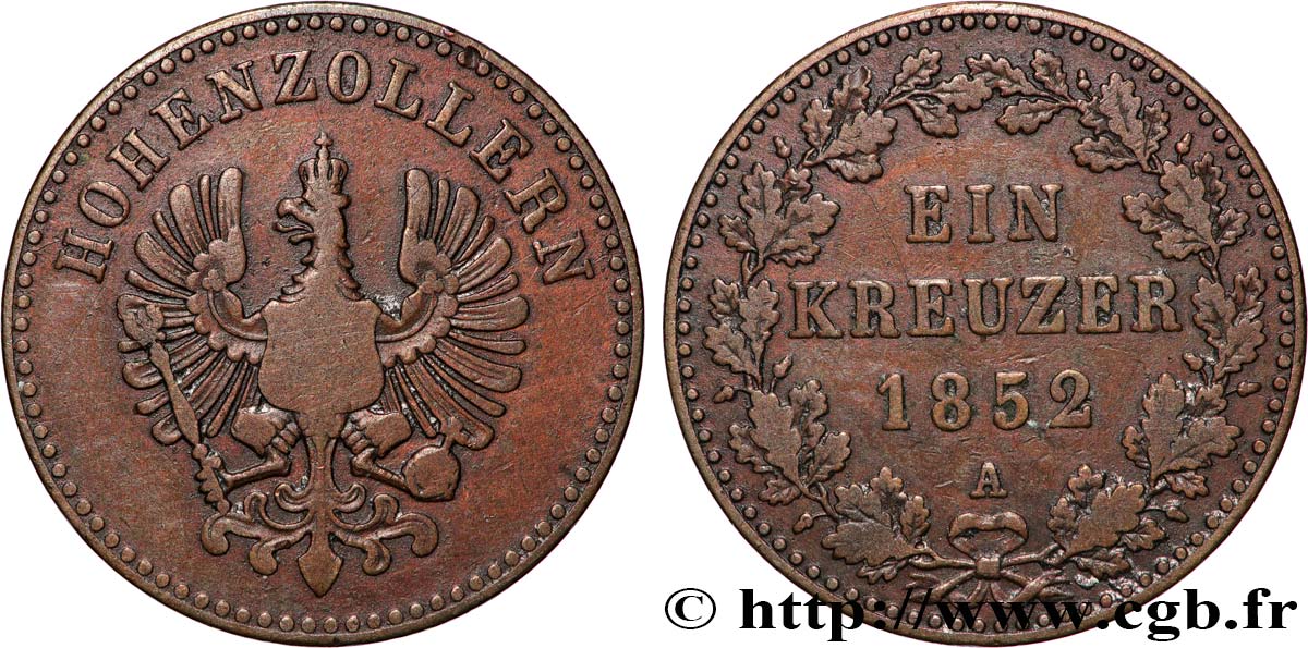 GERMANY - HOHENZOLLERN-PRUSSE - FRIEDRICH WILHELM IV 1 Kreuzer 1852  fSS 