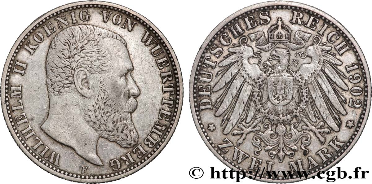 ALEMANIA - WURTEMBERG 2 Mark Guillaume II 1902 Stuttgart MBC 