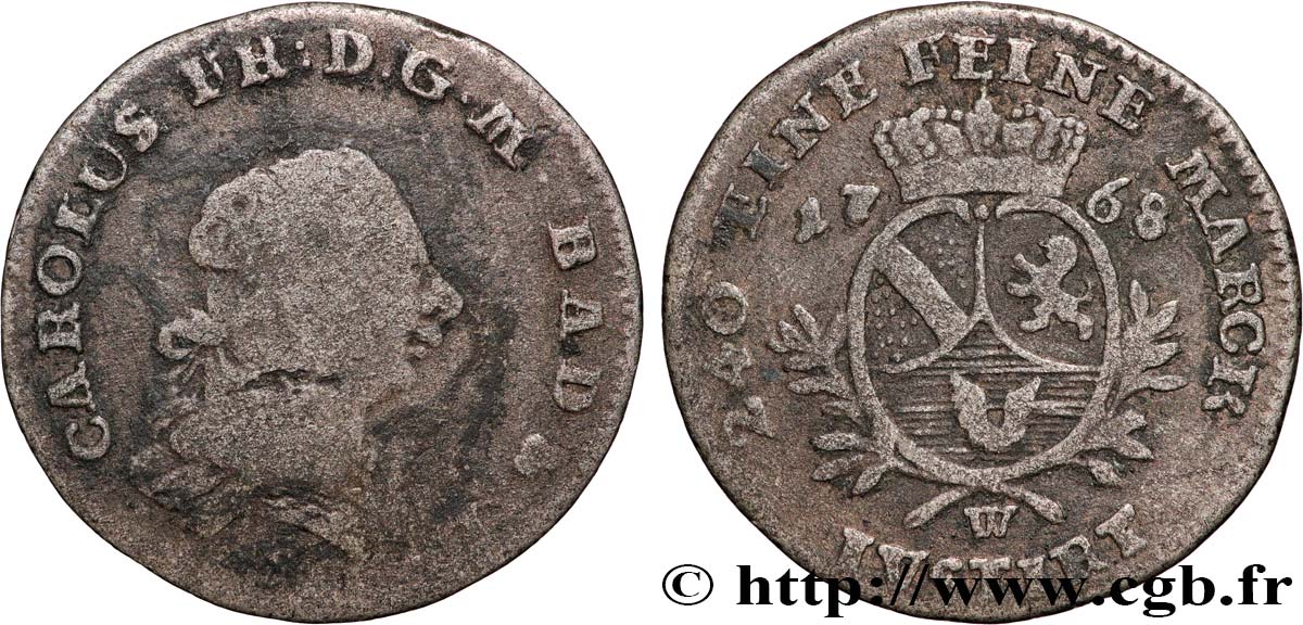 GERMANY - PALATINATE 5 Kreuzer Charles Théodore IV / armes 1768  VF 