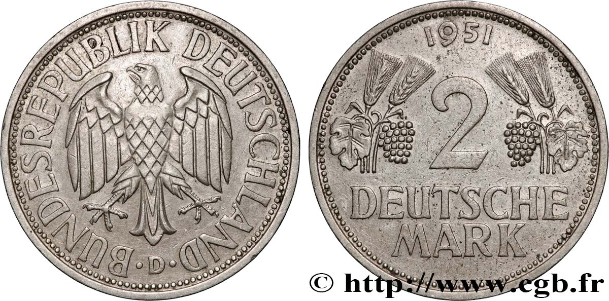 GERMANY 2 Mark aigle 1951 Munich - D AU 