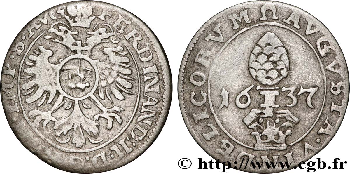 ALEMANIA - AUGSBURGO 2 Kreuzer Ferdinand II 1637 Augsbourg BC+ 