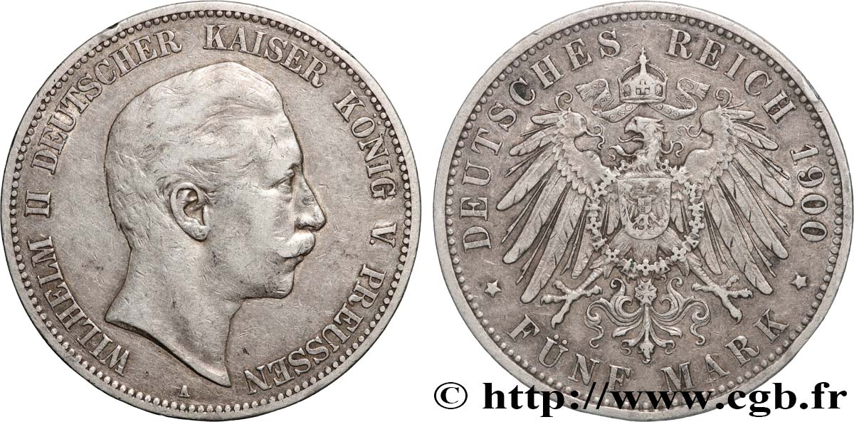 ALLEMAGNE - KÖNIGREICH PREUẞEN - WILHELM II. 5 Mark  1900 Berlin SS 