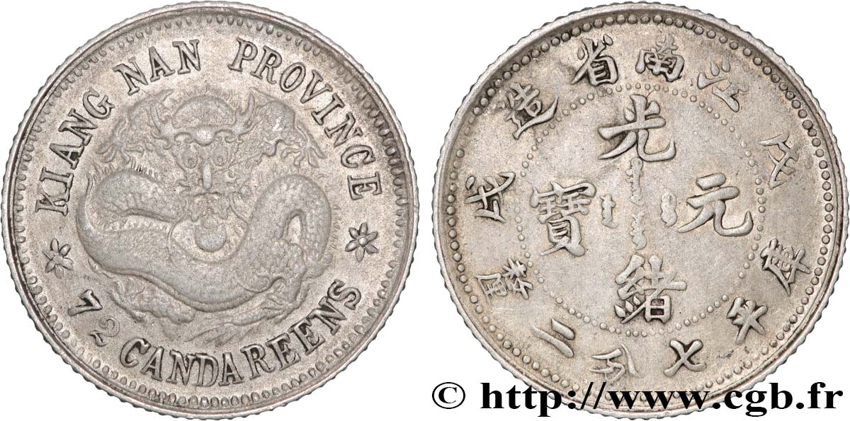 CHINE 7,2 Candareens (10 Cents) Province de Kiang Nan (1898)  TTB+ 