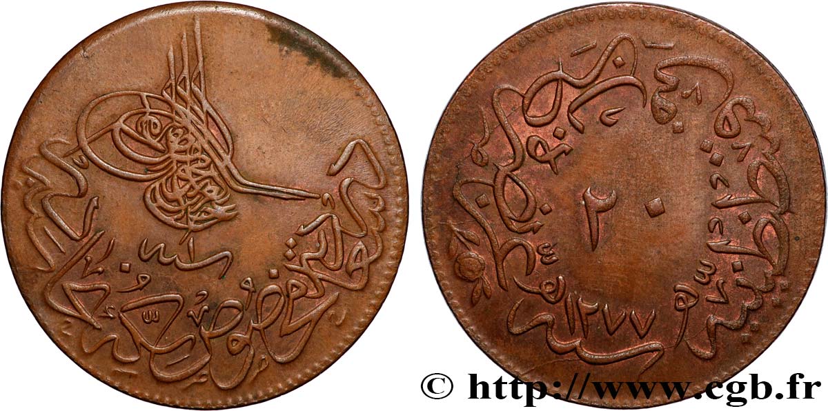 TÜRKEI 20 Para au nom de Abdulaziz AH1277 / an 1 1861 Constantinople fVZ 