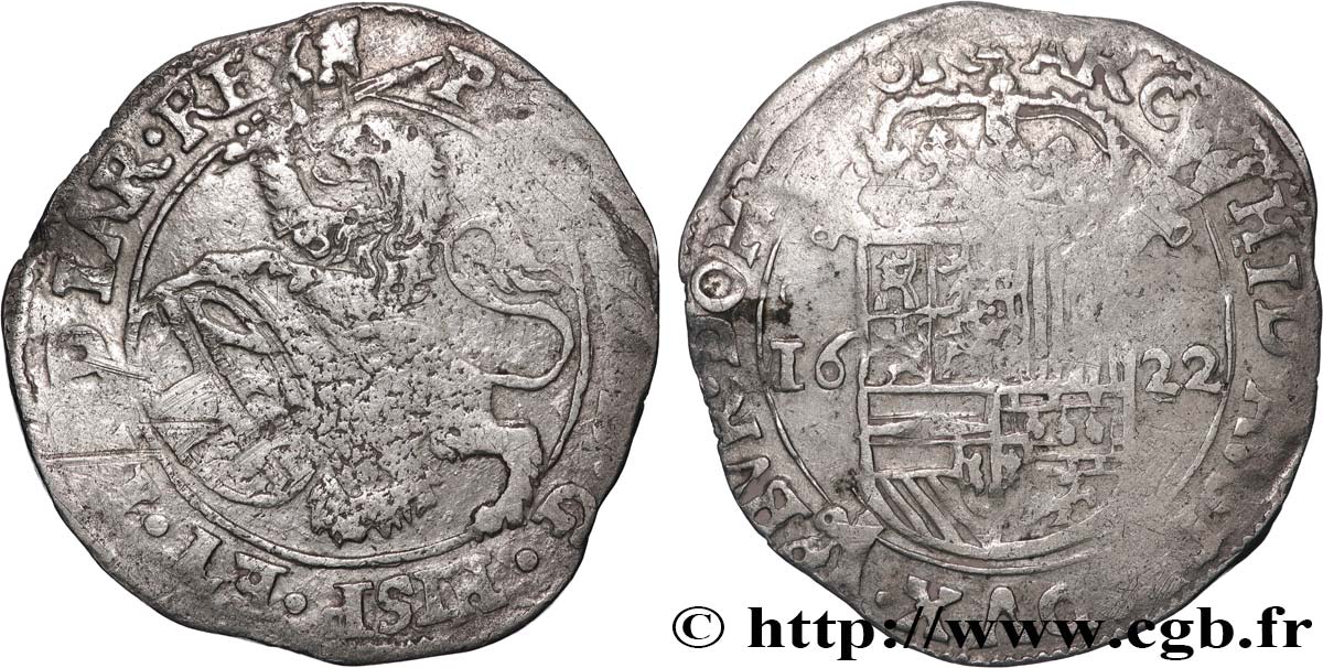 SPANISH LOW COUNTRIES - TOURNAISIS - PHILIPPE IV Escalin au lion 1622 Tournai VF 