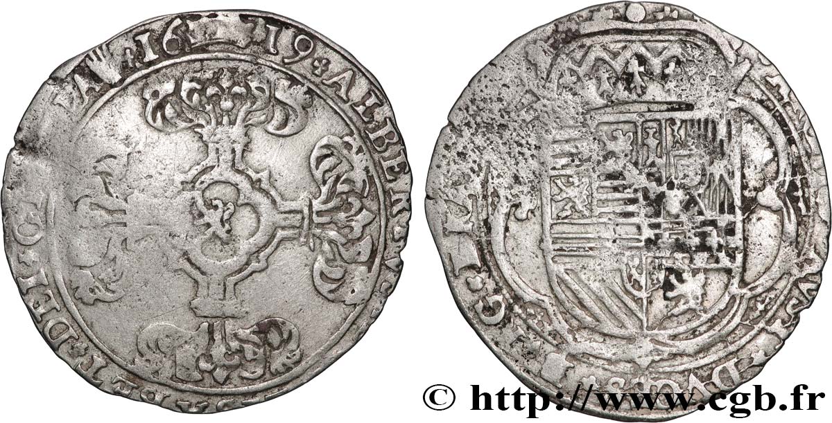 PAYS-BAS ESPAGNOLS - DUCHÉ DE BRABANT - ALBERT ET ISABELLE 3 Patards 1619 Anvers TB+ 