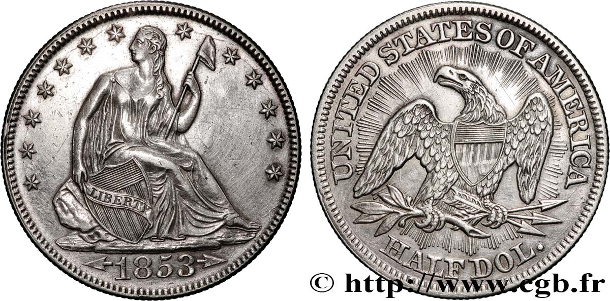 ÉTATS-UNIS D AMÉRIQUE 1/2 Dollar type Liberté assise 1853 Philadelphie TTB 