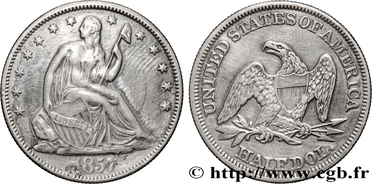 ÉTATS-UNIS D AMÉRIQUE 1/2 Dollar “Seated Liberty” 1857 Philadelphie TTB 