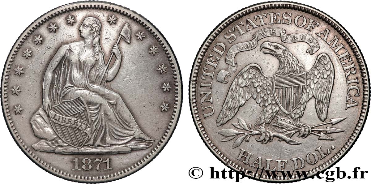 UNITED STATES OF AMERICA 1/2 Dollar “Seated Liberty” 1871 Philadelphie XF 