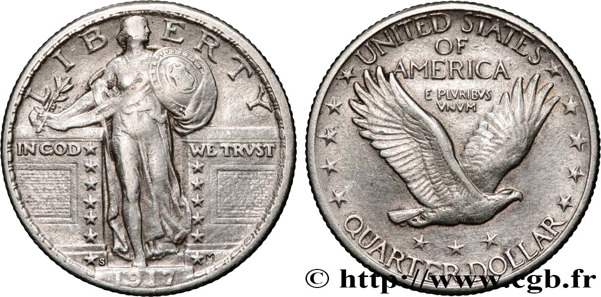 UNITED STATES OF AMERICA 1/4 Dollar Liberté  1917 San Francisco VF 