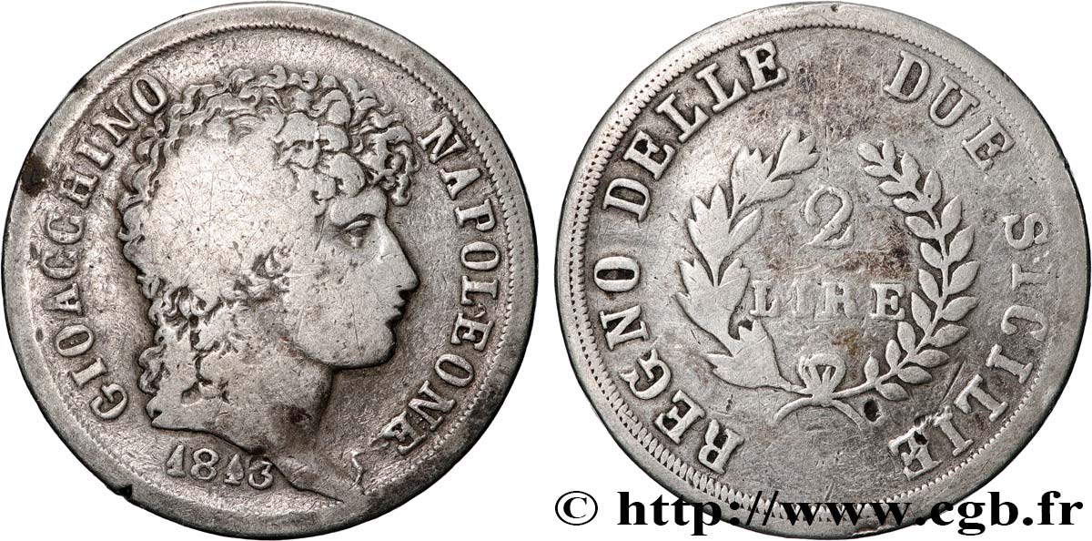 ITALY - KINGDOM OF THE TWO SICILIES 2 Lire Joachim Murat 1813  VF 