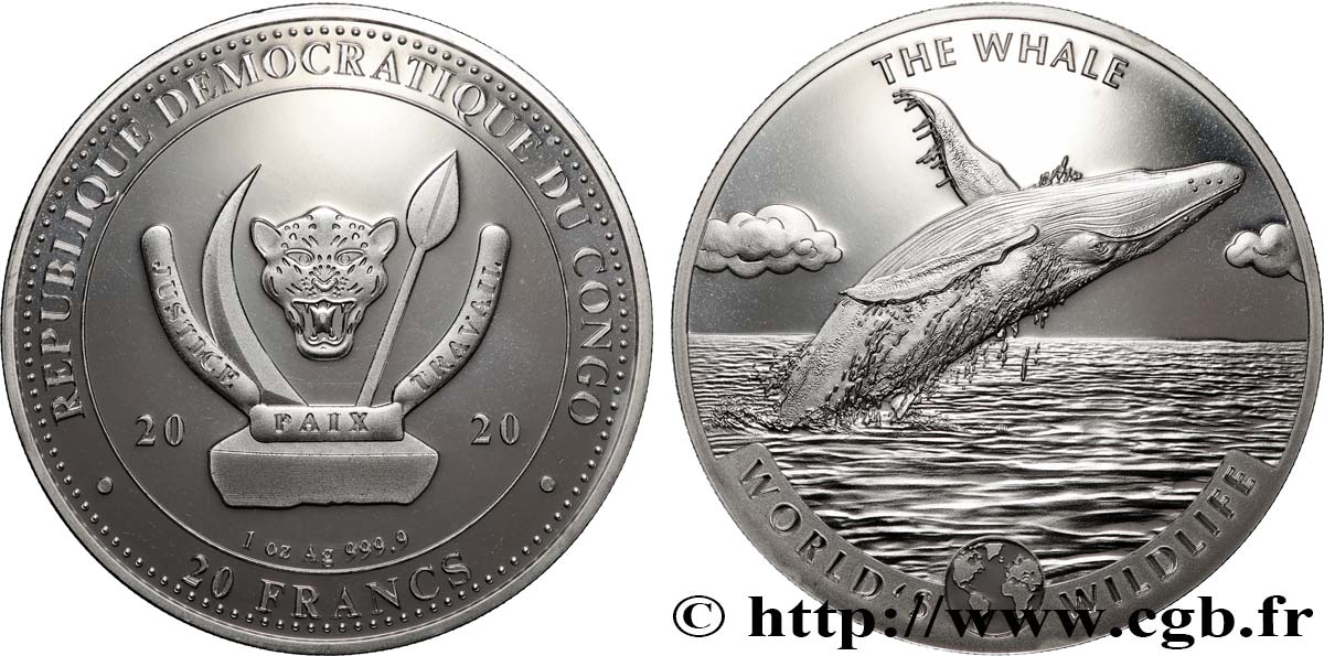 SILBER-INVESTMENT 1 Oz- 20 Francs Proof La Baleine 2020  ST 