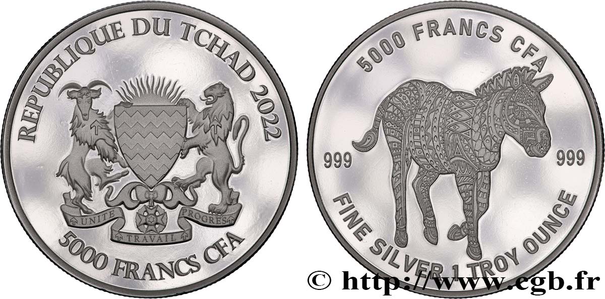 SILBER-INVESTMENT 1 Oz - 5000 francs Zèbre 2022  ST 