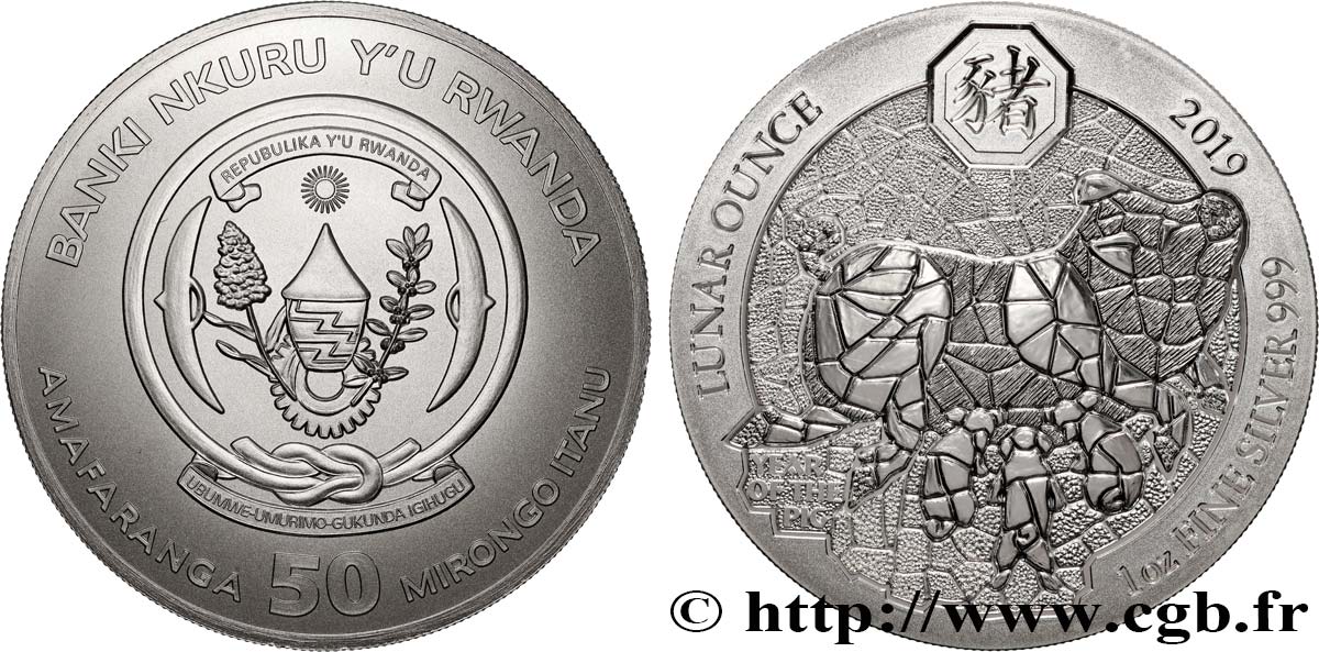 SILBER-INVESTMENT 1 Oz - 50 Francs Année du Cochon 2019  ST 