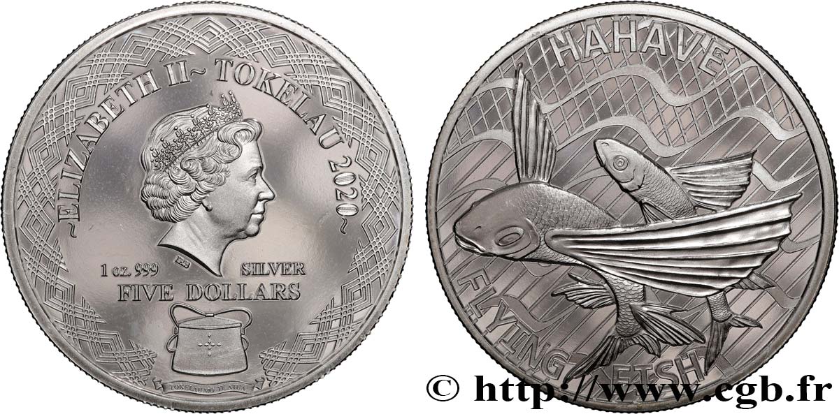 SILVER INVESTMENT 1 Oz - 5 Dollars Poisson-Volant 2020  ST 