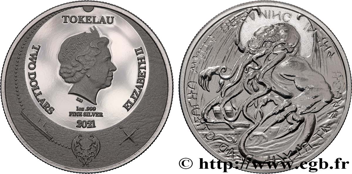 SILBER-INVESTMENT 1 Oz - 2 Dollars Cthulhu 2021  ST 