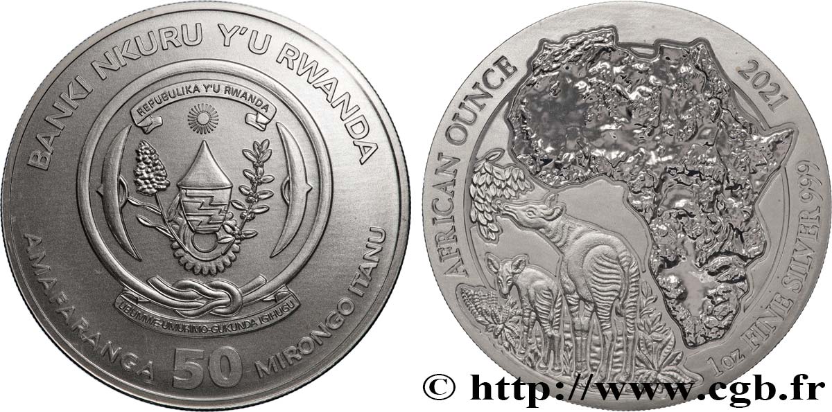 PLATA INVERSIÓN 1 Oz - 50 Francs Okapi 2021  FDC 