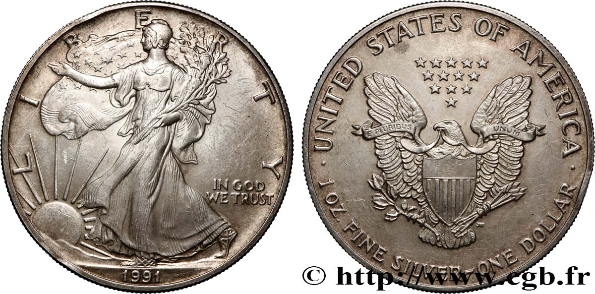 SILBER-INVESTMENT 1 Dollar Silver Eagle 1991 Philadelphie VZ 