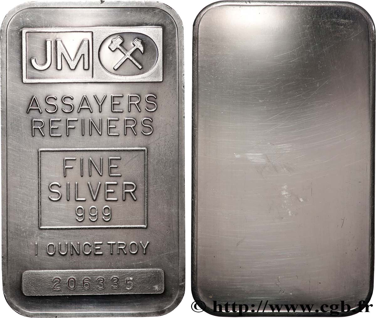 ARGENTO INVESTIMENTO Lingotin de 1 once - ARGENT 999,9 - JM Assayers Refiners n.d. s.l. MS 